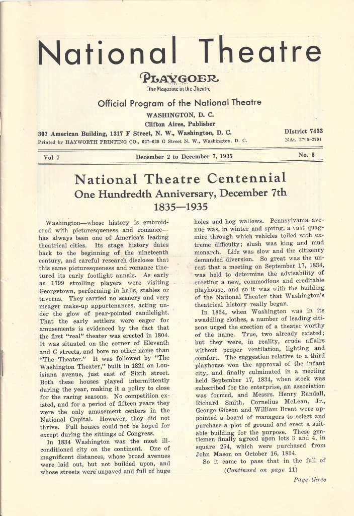 An introductory essay in the National Theatre centennial program.