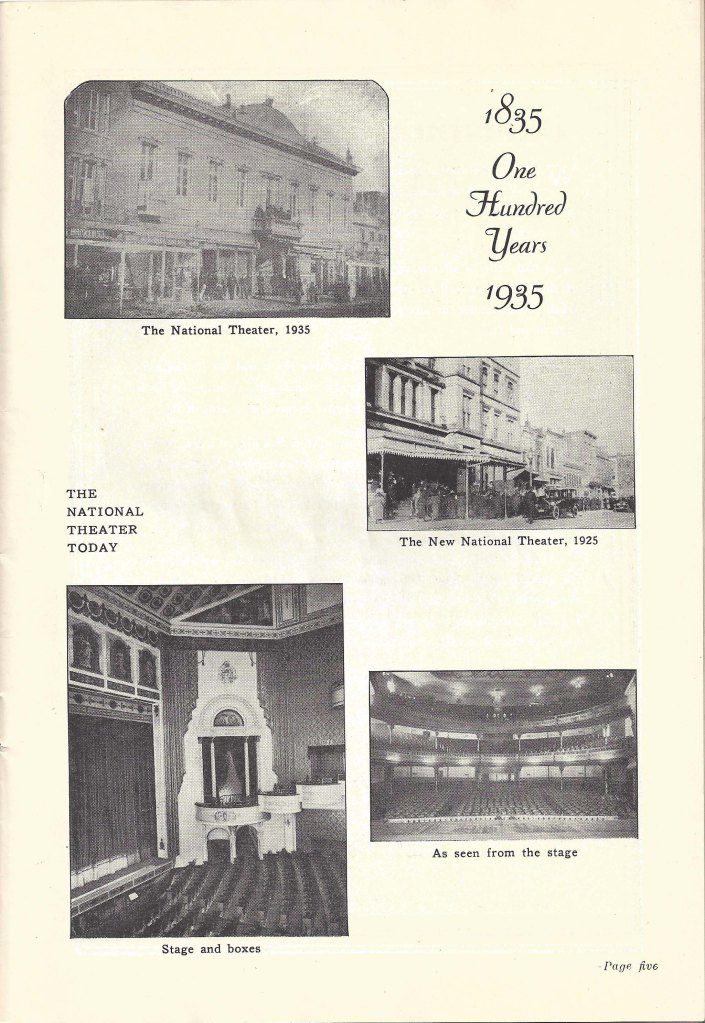 Historical photographs in The National Theatre centennial program.