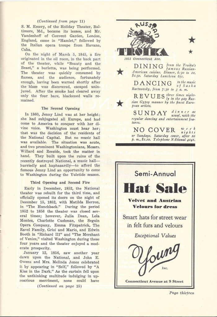 Text and advertisements in The National Theatre centennial program.