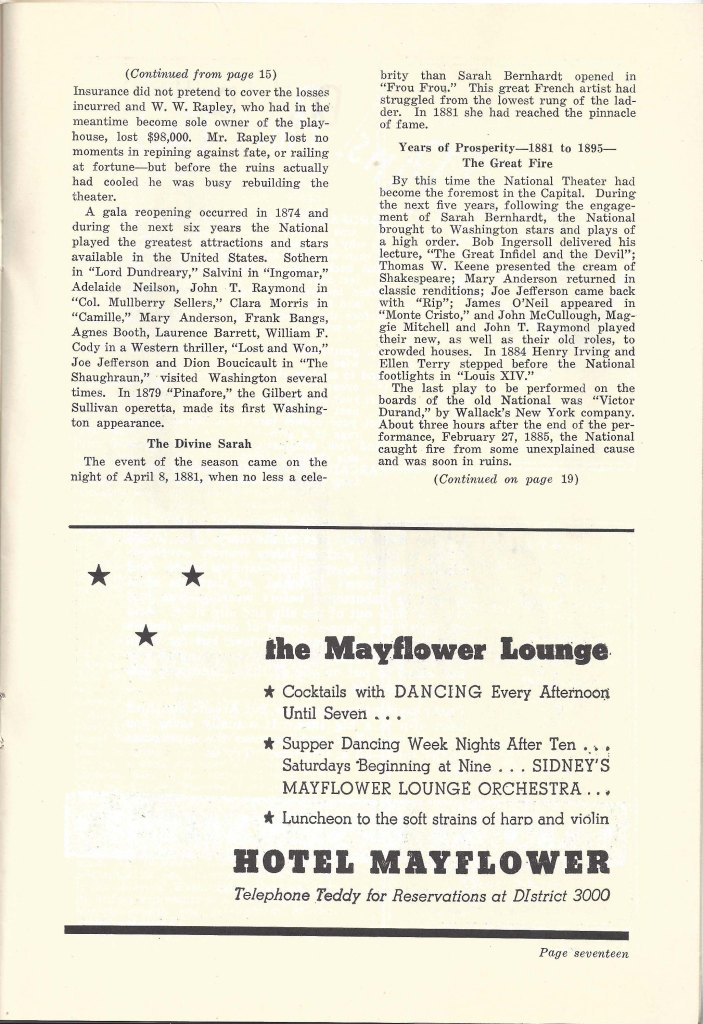 Text and advertisements in The National Theatre centennial program.