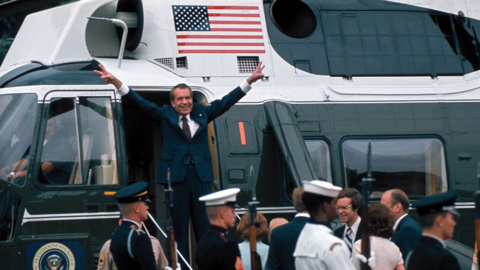 President Nixon gestures as he