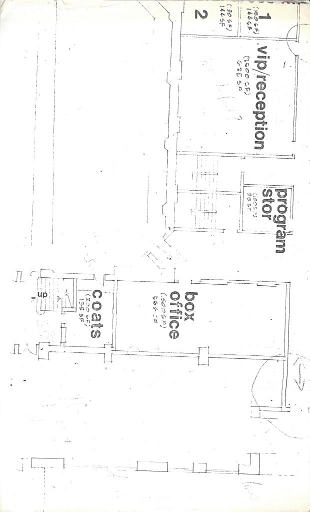 Schematics for The National Theatre lobby, including labels for key components.